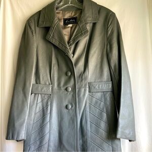 VNTG Pierre Andre Designer Collection Gray Leather Coat made in USA